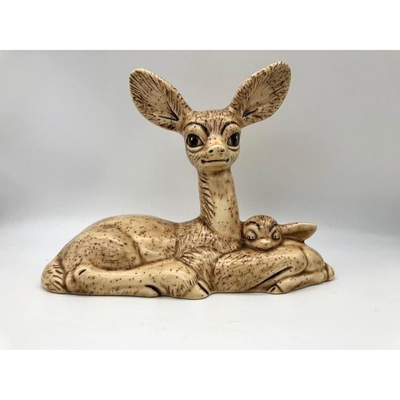 Other - Large Deer Doe and Fawn Figurine Big Eyes Big Ears